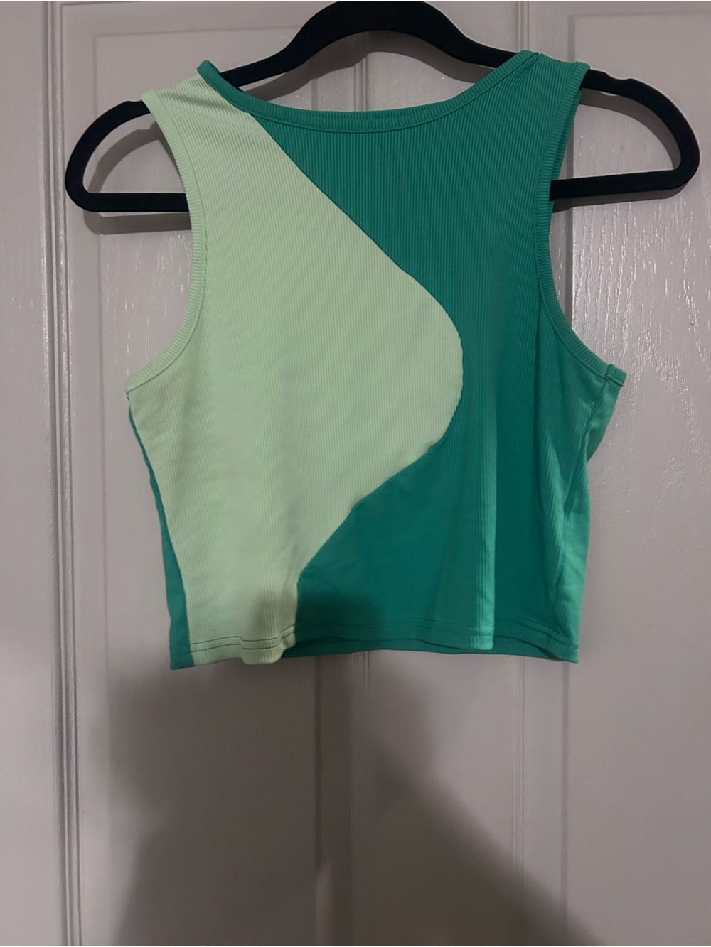 Colorblock Ribbed Crop Tank Top - Green